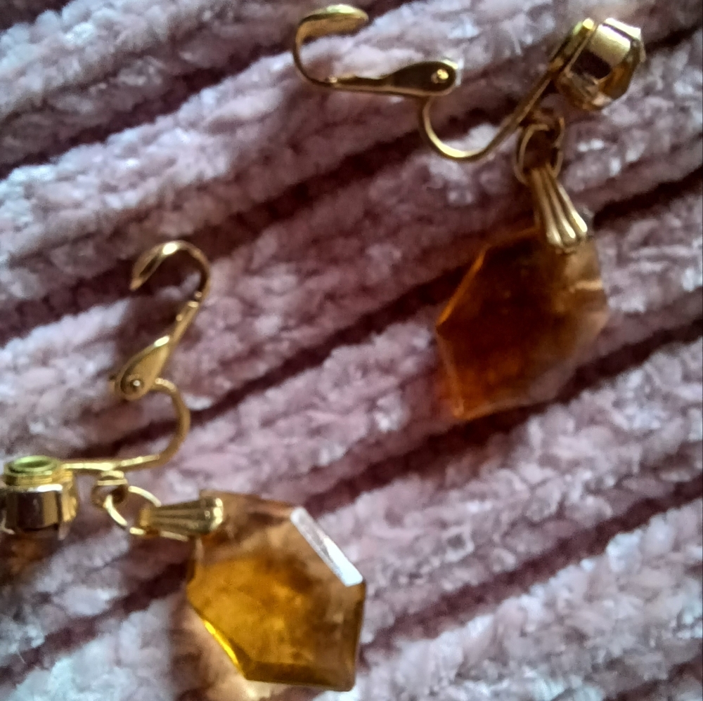 Clip earrings amber costume jewelry